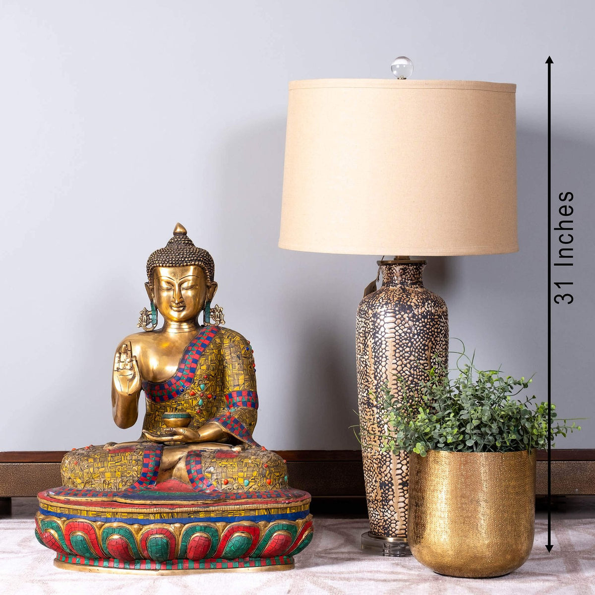 Mosaic Buddha Sitting - Large in Brass