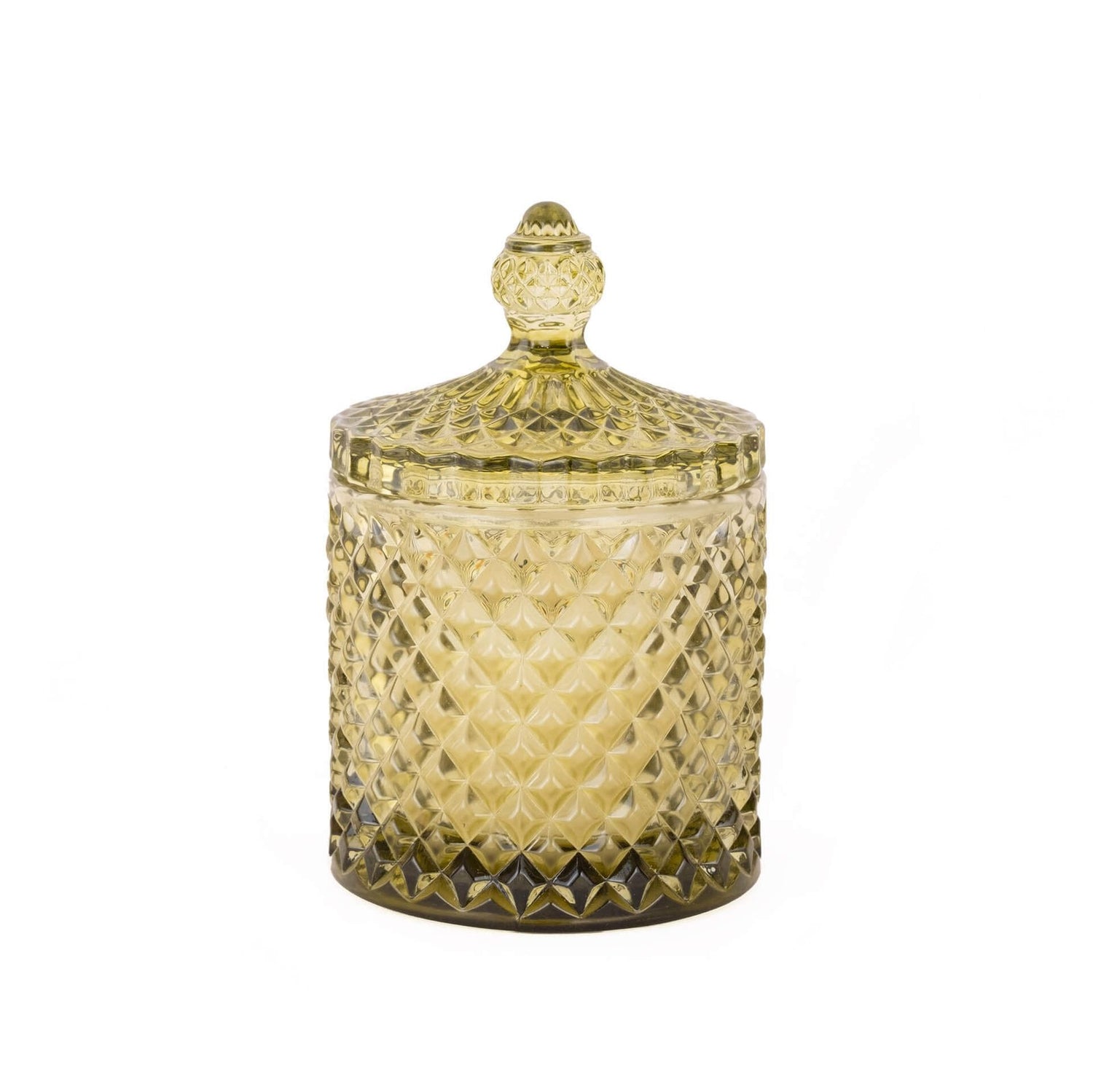 Cut-Glass Candle With Lid - Green in Glass