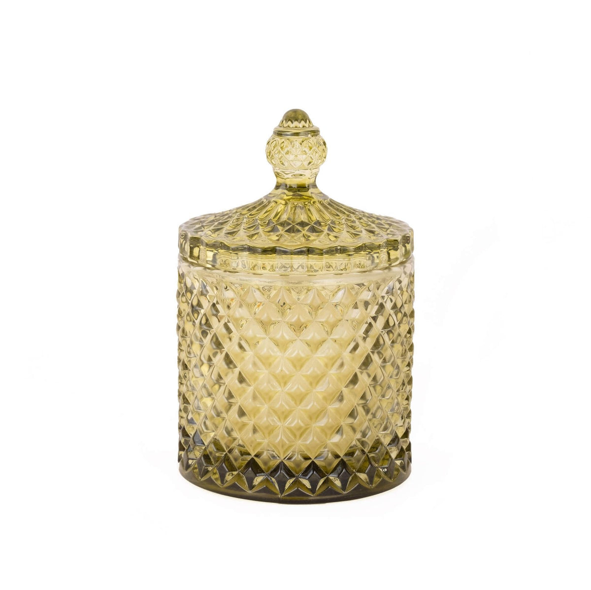 Cut-Glass Candle With Lid - Green in Glass