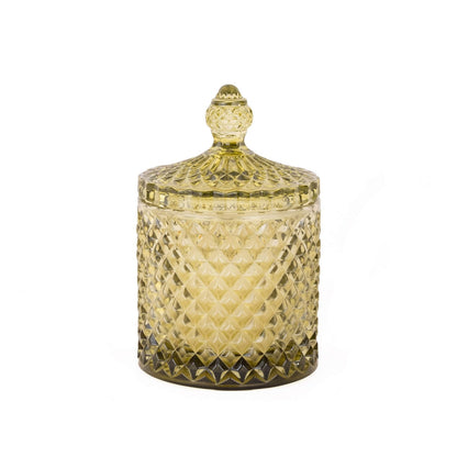Cut-Glass Candle With Lid - Green in Glass
