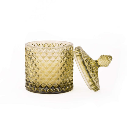Cut-Glass Candle With Lid - Green in Glass