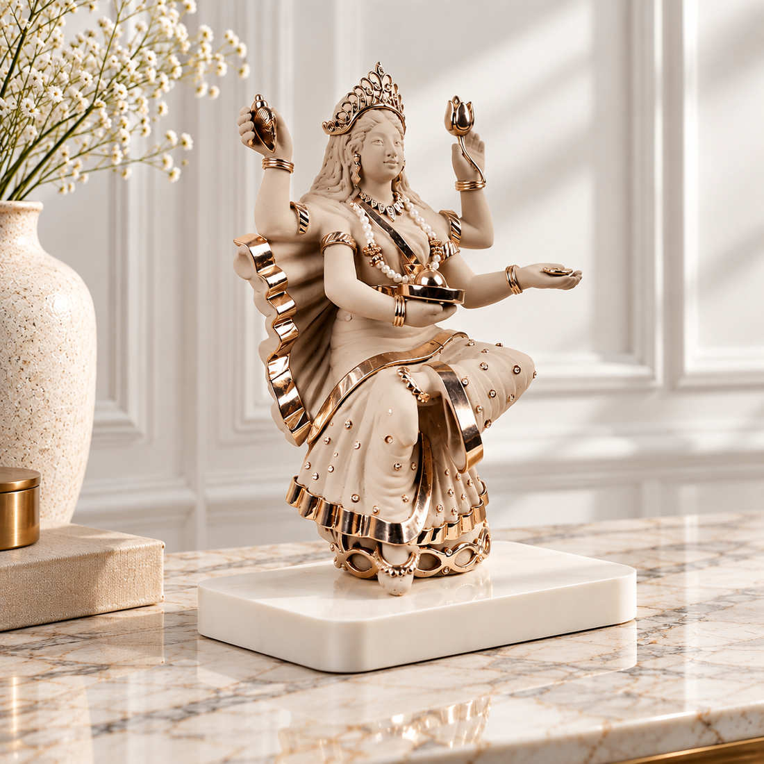 Durga Idol - Grey in Resin and Gold Plated