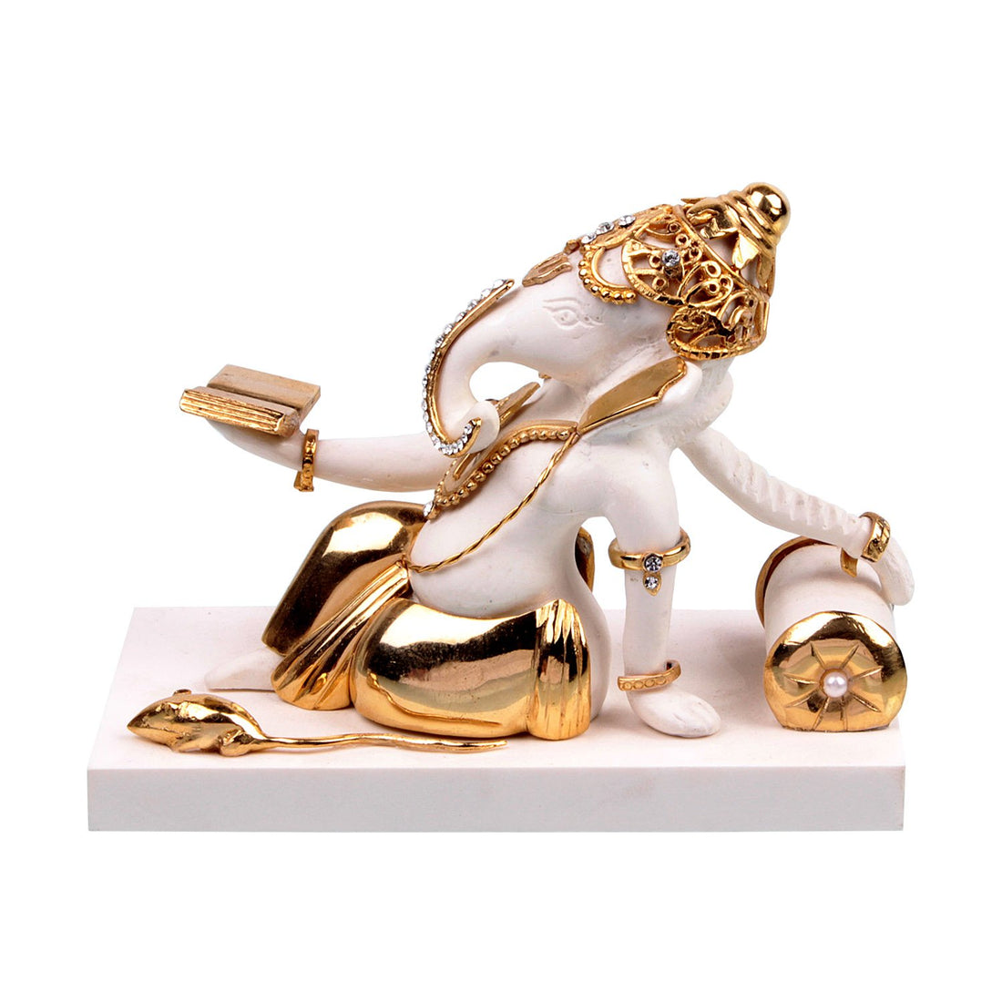 Aumkara Ganesha Idol - White in Resin and Gold Plated