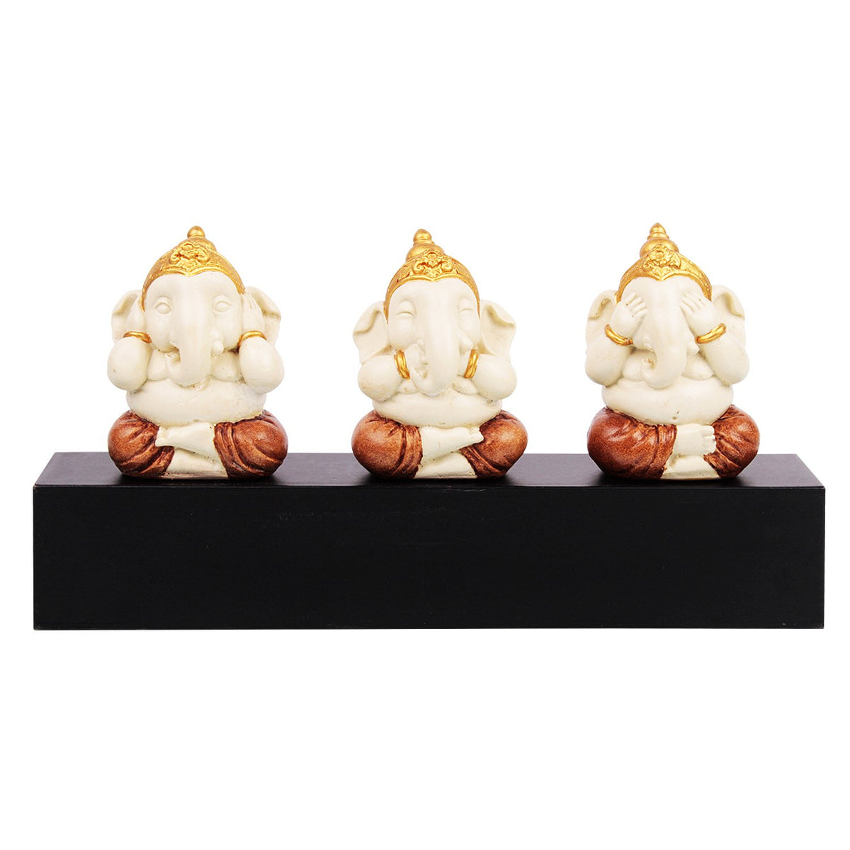 Trigajanana Ganesha Idol - Beige in Composite Marble