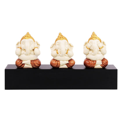 Trigajanana Ganesha Idol - Beige in Composite Marble