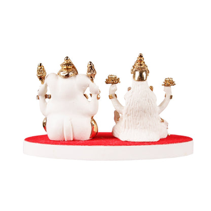 Lakshmi Ganesh Idol - White in Resin and Gold Plated