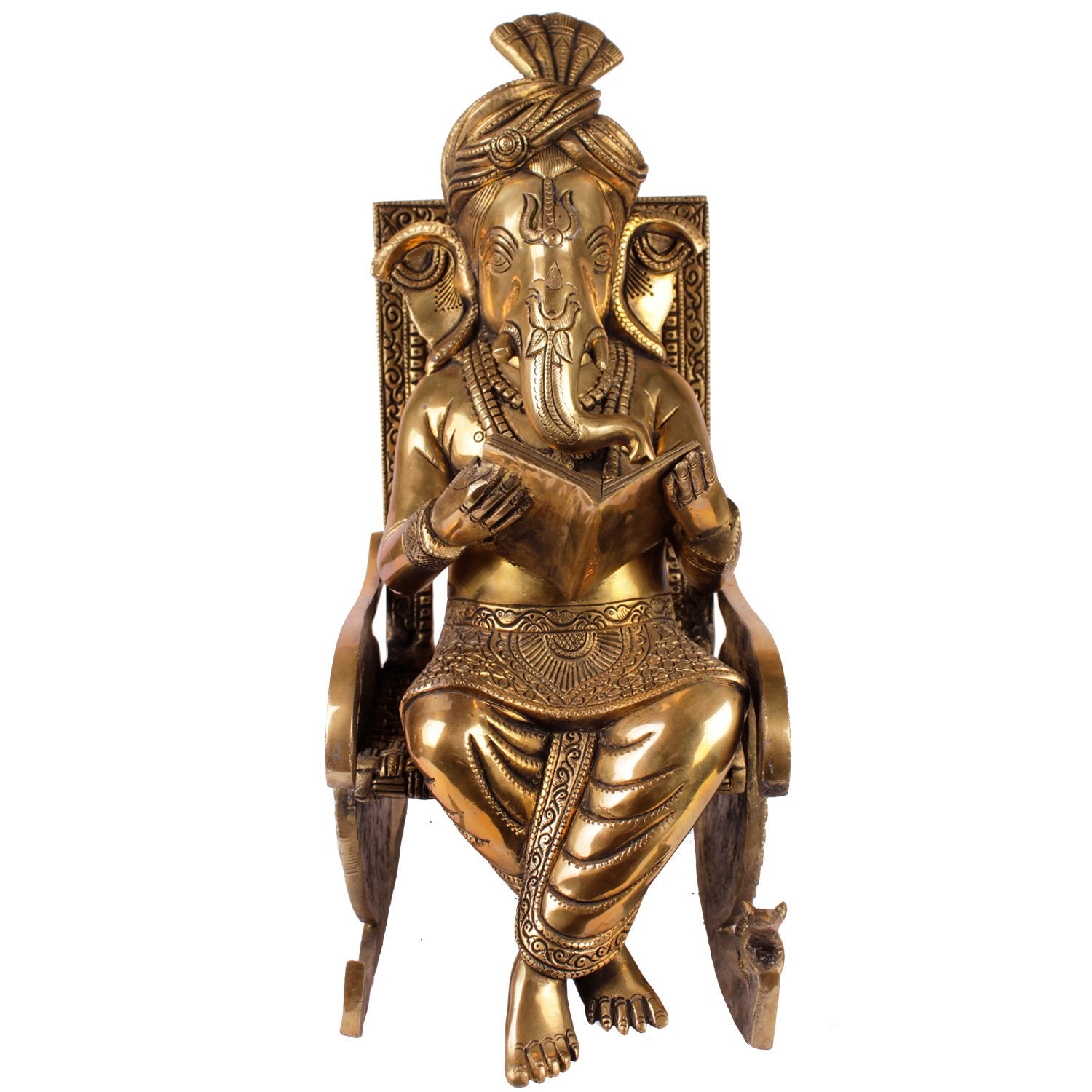 Reading Ganesh On A Rocking Chair - Brass