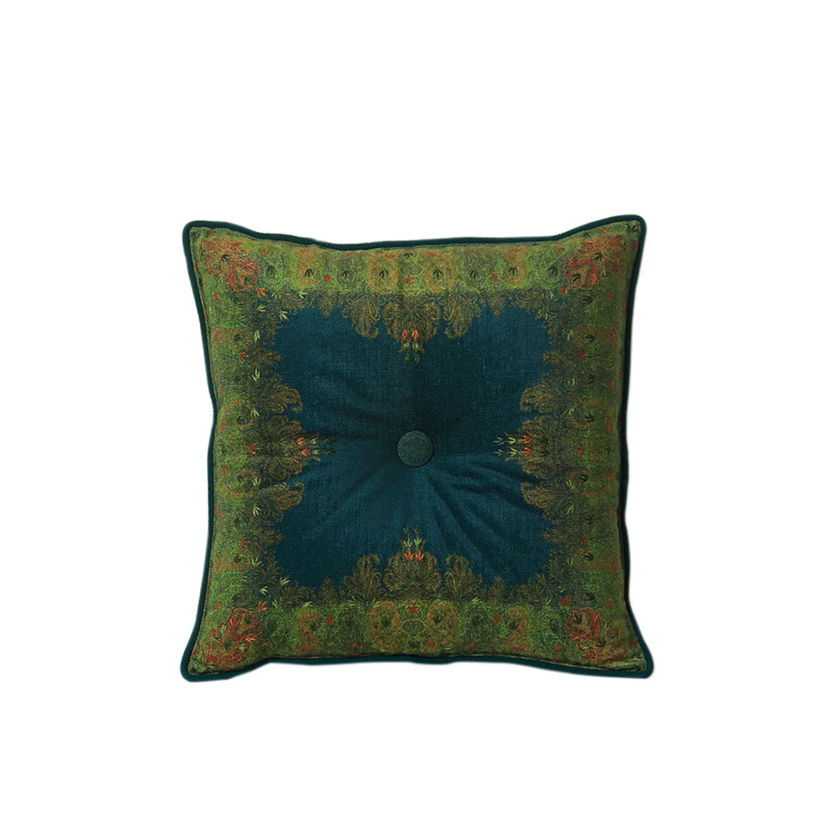 Jamawar Cushion - Tufted Center Button