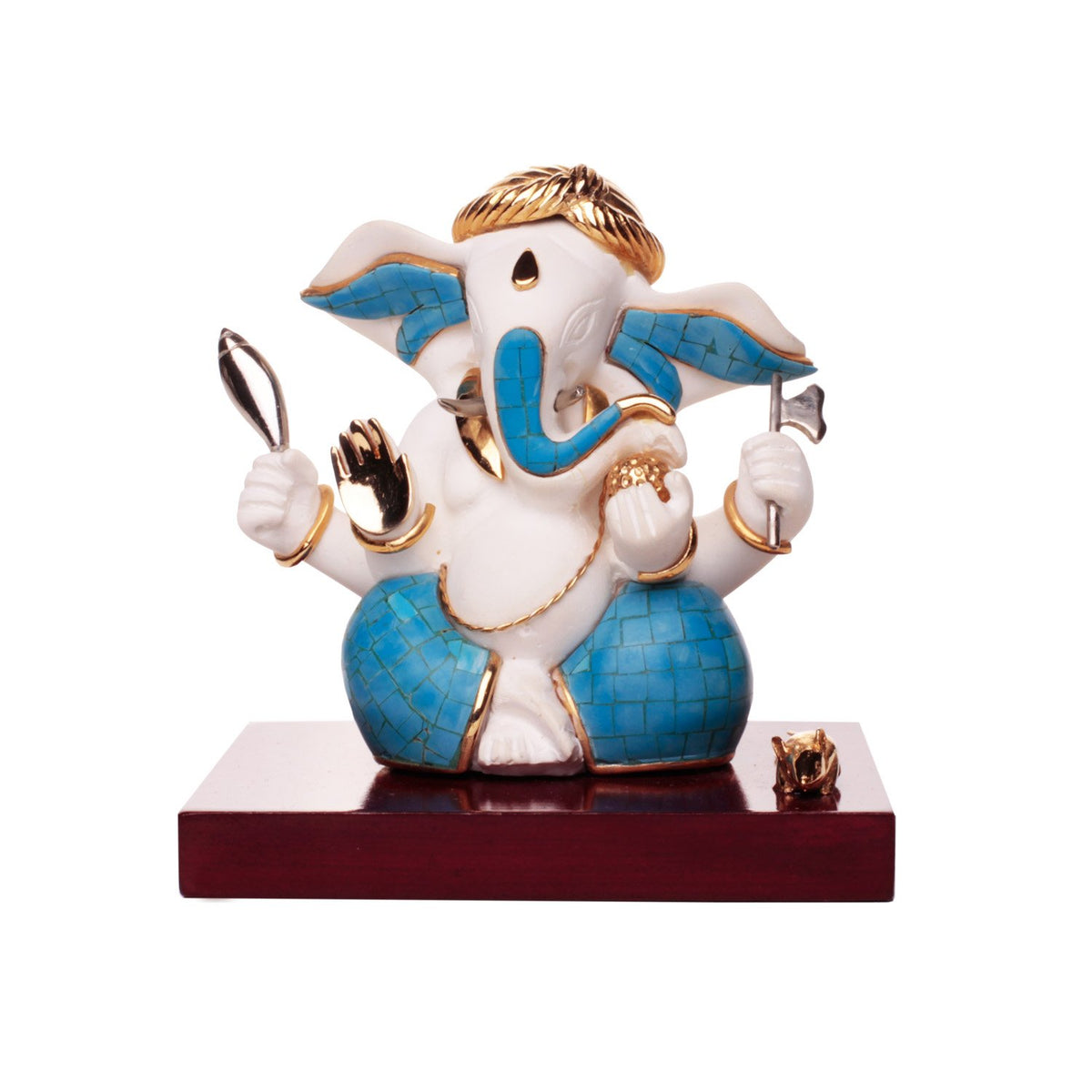 Ganesh Idol - White and  Firoza in Resin and Gold Plated