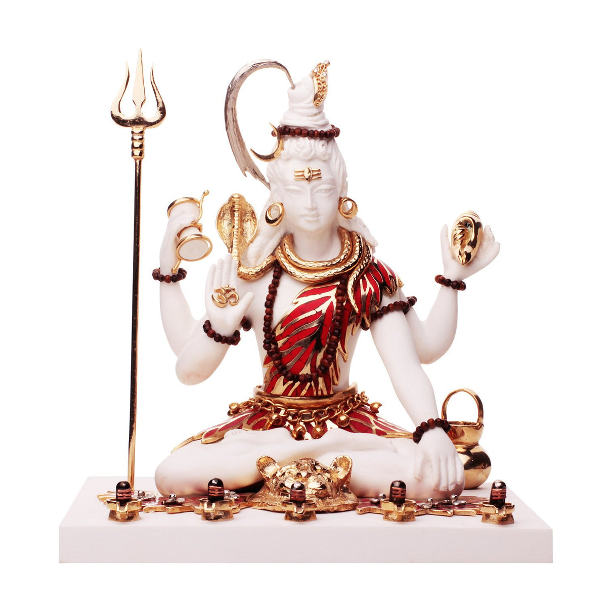 Shiva Idol  - White and Coral in Resin and Gold Plated
