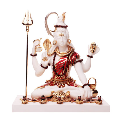 Shiva Idol  - White and Coral in Resin and Gold Plated