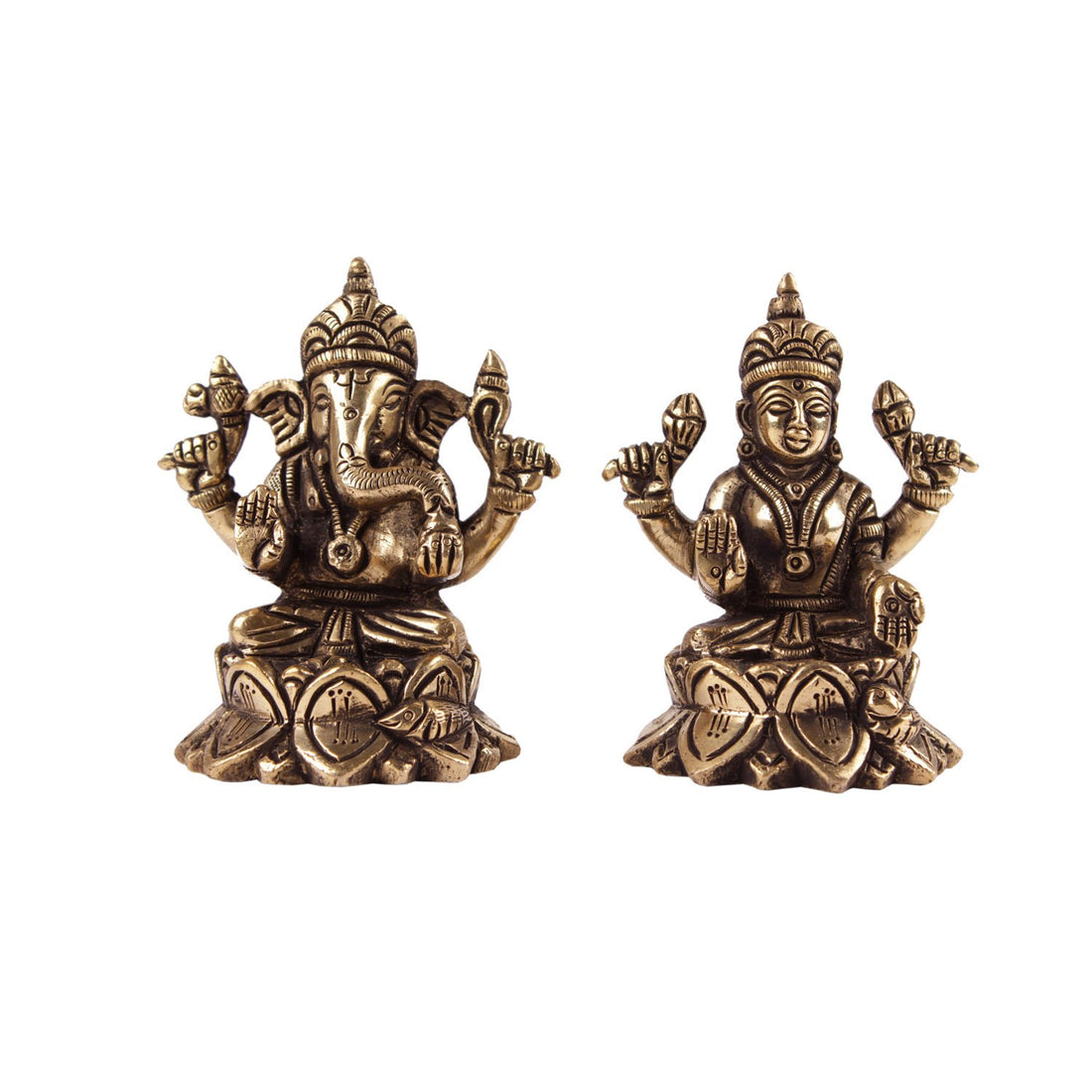 Ganesh  Lakshmi Seated On A Louts - Brass