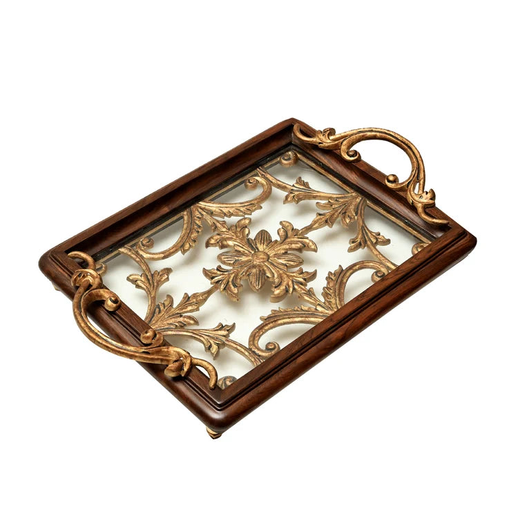 Naaz Tray - In Teak Wood and Metal
