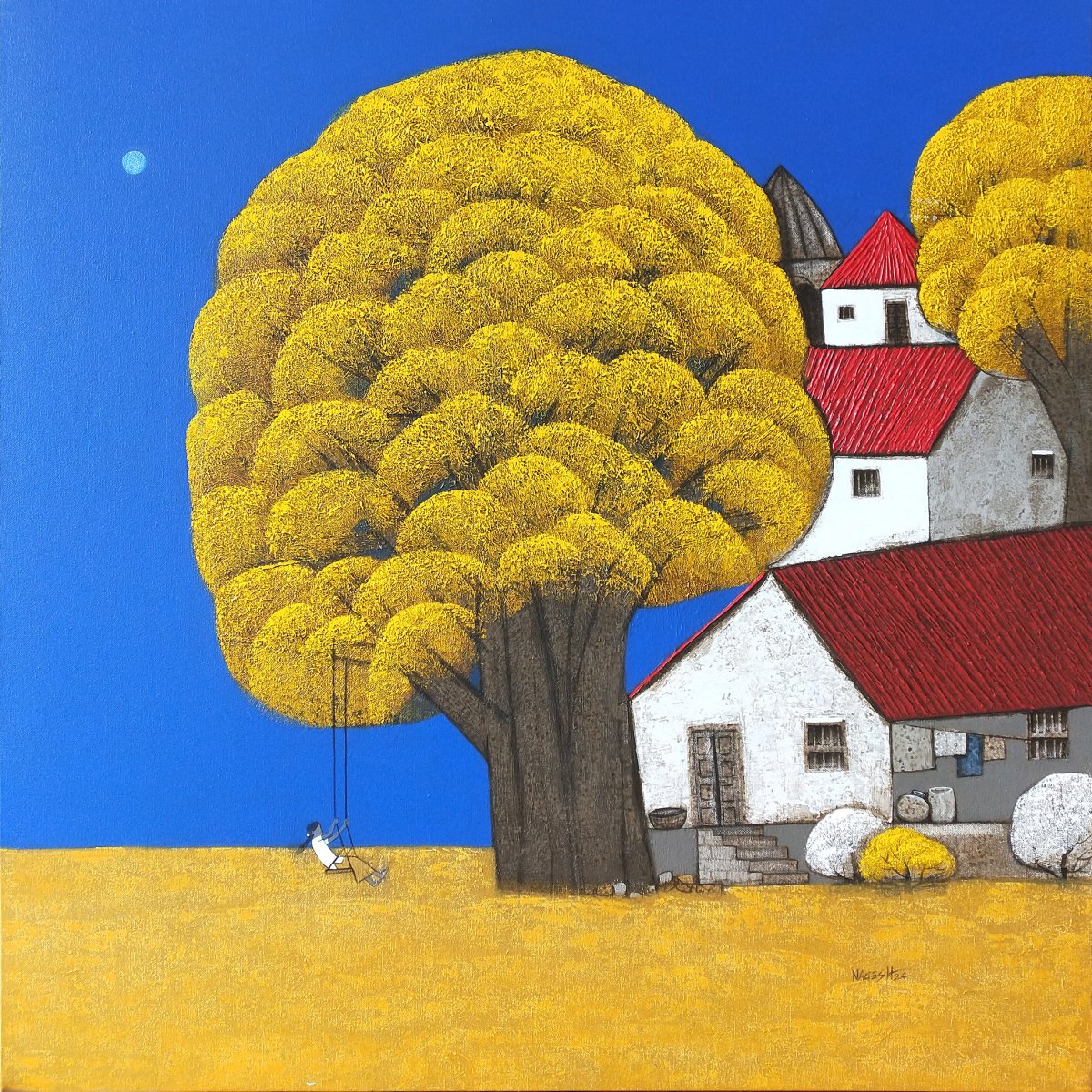 Village Scape By Nagesh Ghodke –  Acrylic on canvas