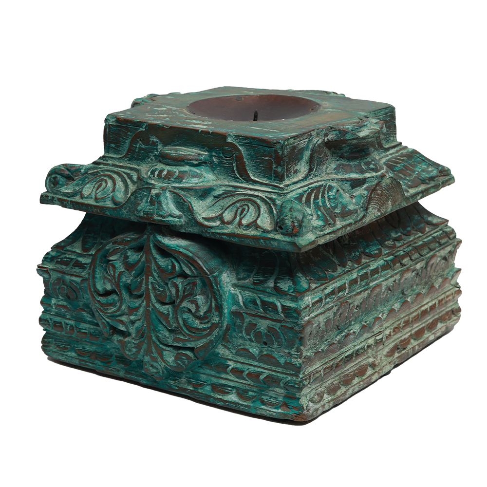 Nalanda Carved  Candle Stand - Wood