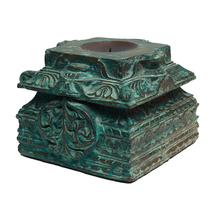 Nalanda Carved  Candle Stand - Wood