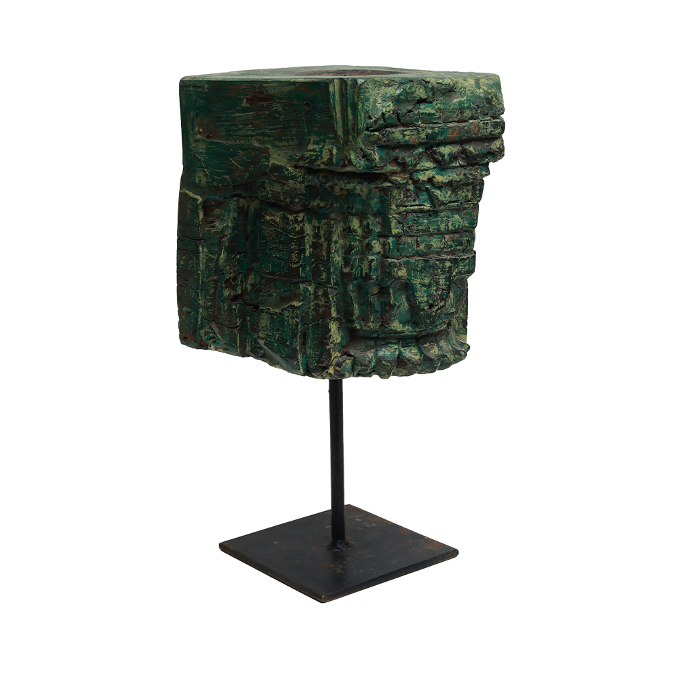 Nalanda Carved  Candle Stand - Wood  and Metal