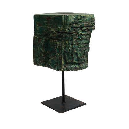 Nalanda Carved  Candle Stand - Wood  and Metal