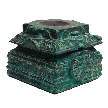 Nalanda Carved  Candle Stand - Wood