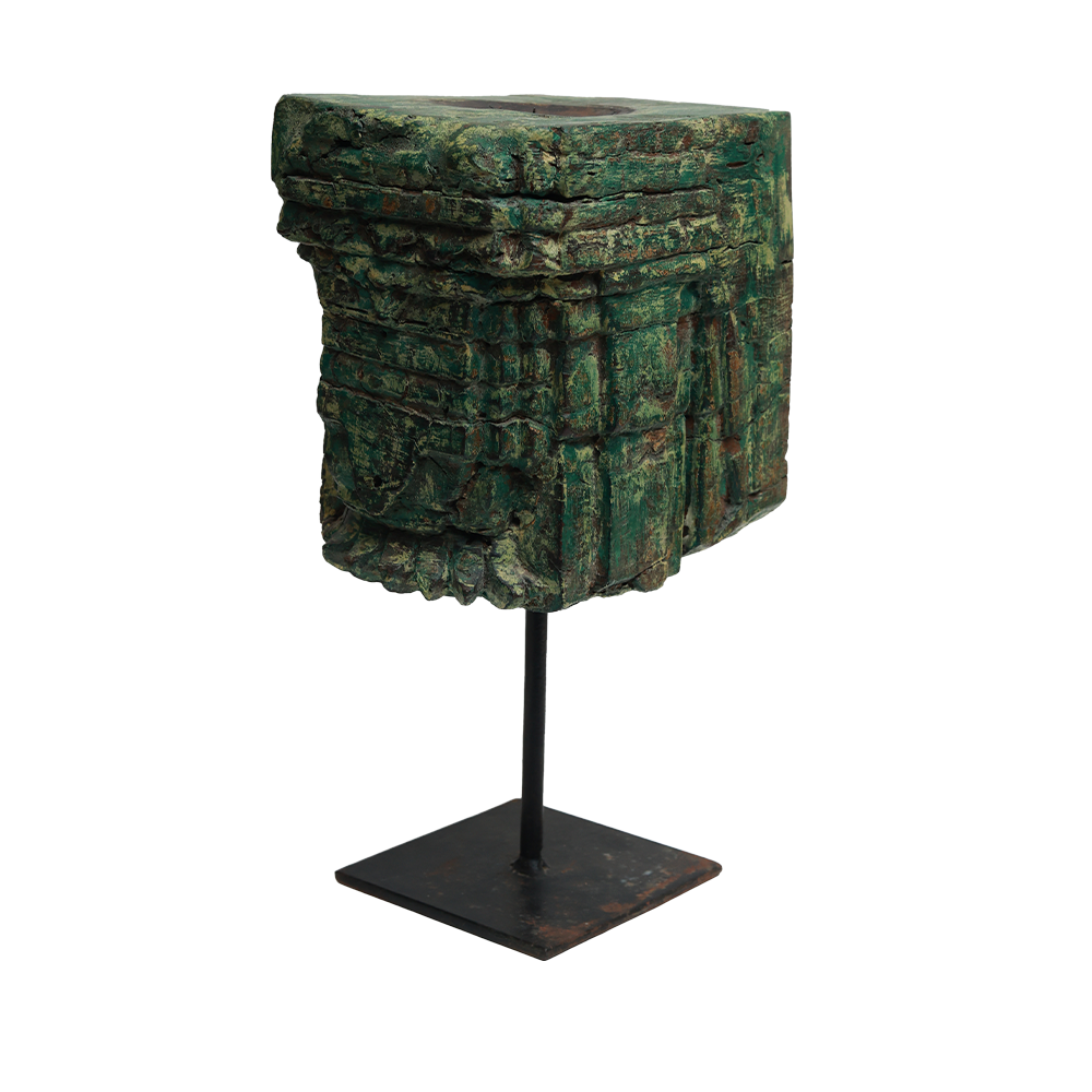 Nalanda Carved  Candle Stand - Wood  and Metal