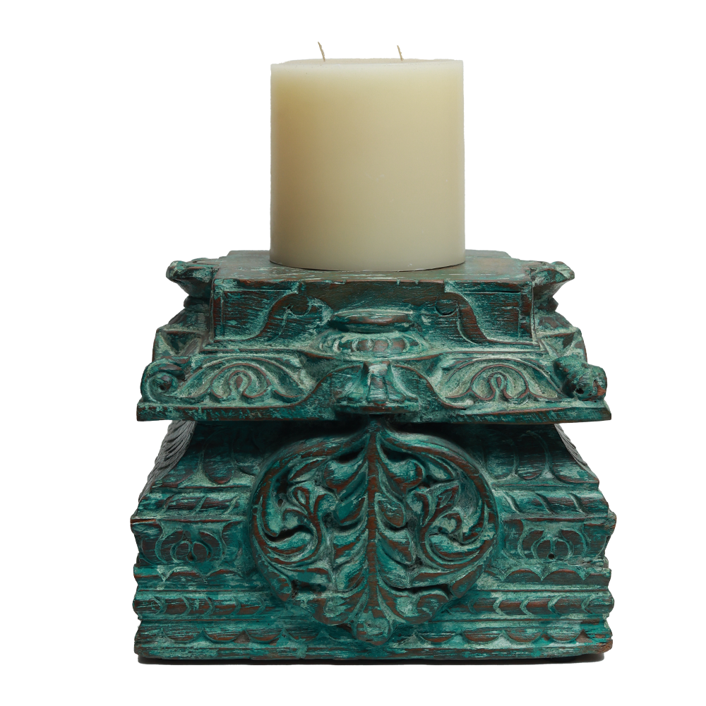 Nalanda Carved  Candle Stand - Wood