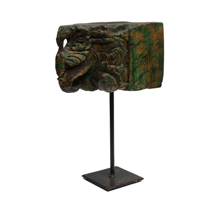 Nalanda Carved  Candle Stand - Wood and Metal