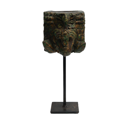 Nalanda Carved  Candle Stand - Wood and Metal