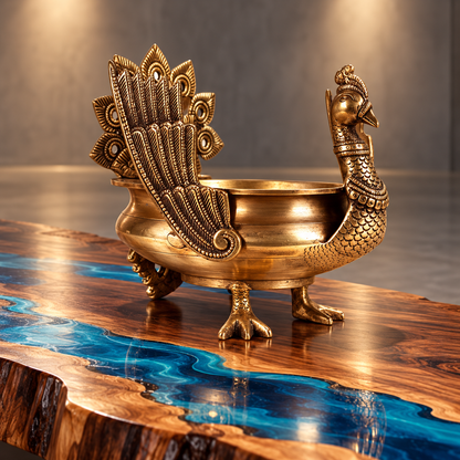 Peacock Urli - Small in Brass