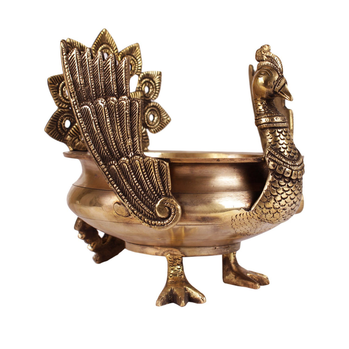 Peacock Urli - Large in Brass