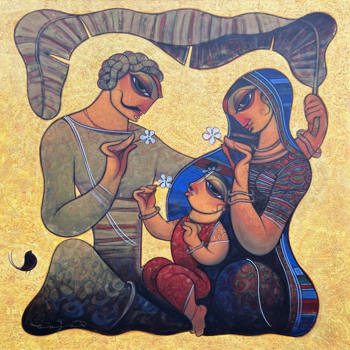 Indian Family By Ramesh Gujar  - Acrylic on canvas