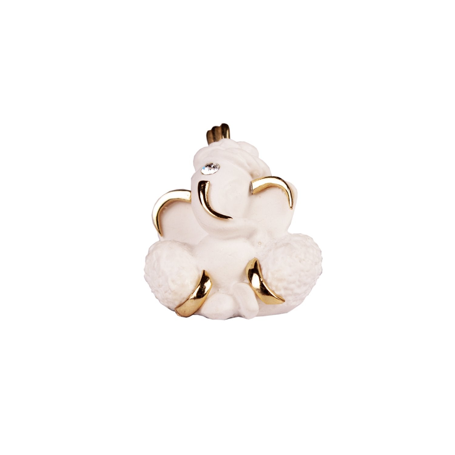 Minature Ganesh Idol - White in Resin and Gold Plated