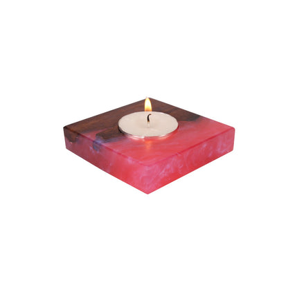 Lune Tea Light Holder – Rose in Wood and Resin