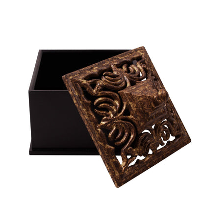 Jharokha Box - Large Gold and Black in Metal and Wood