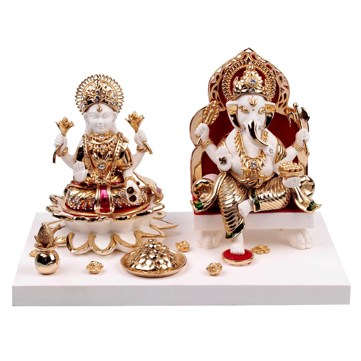 Laxmi Ganesha  Idol - Small in Resin and Gold Plated
