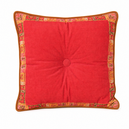 Jamawar Cushion - Tufted Center Button