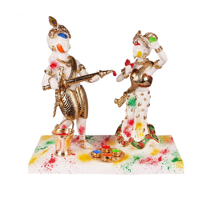 Radha Krishna Playing Holi Idol -  Resin and Gold Plated