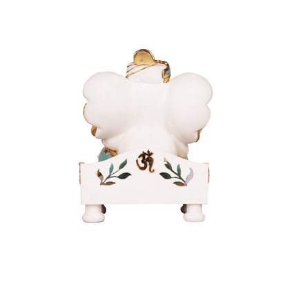 Kripalu Ganesha Idol - White in Gold Plated and Resni