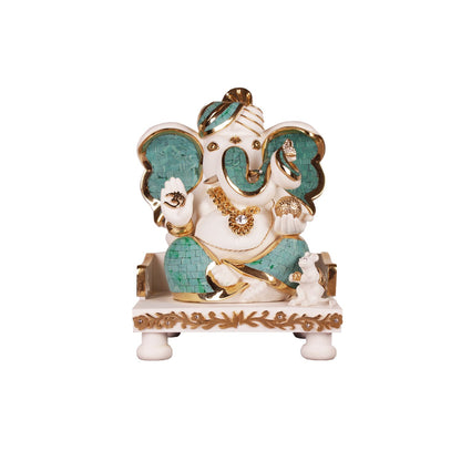 Kripalu Ganesha Idol - White in Gold Plated and Resni