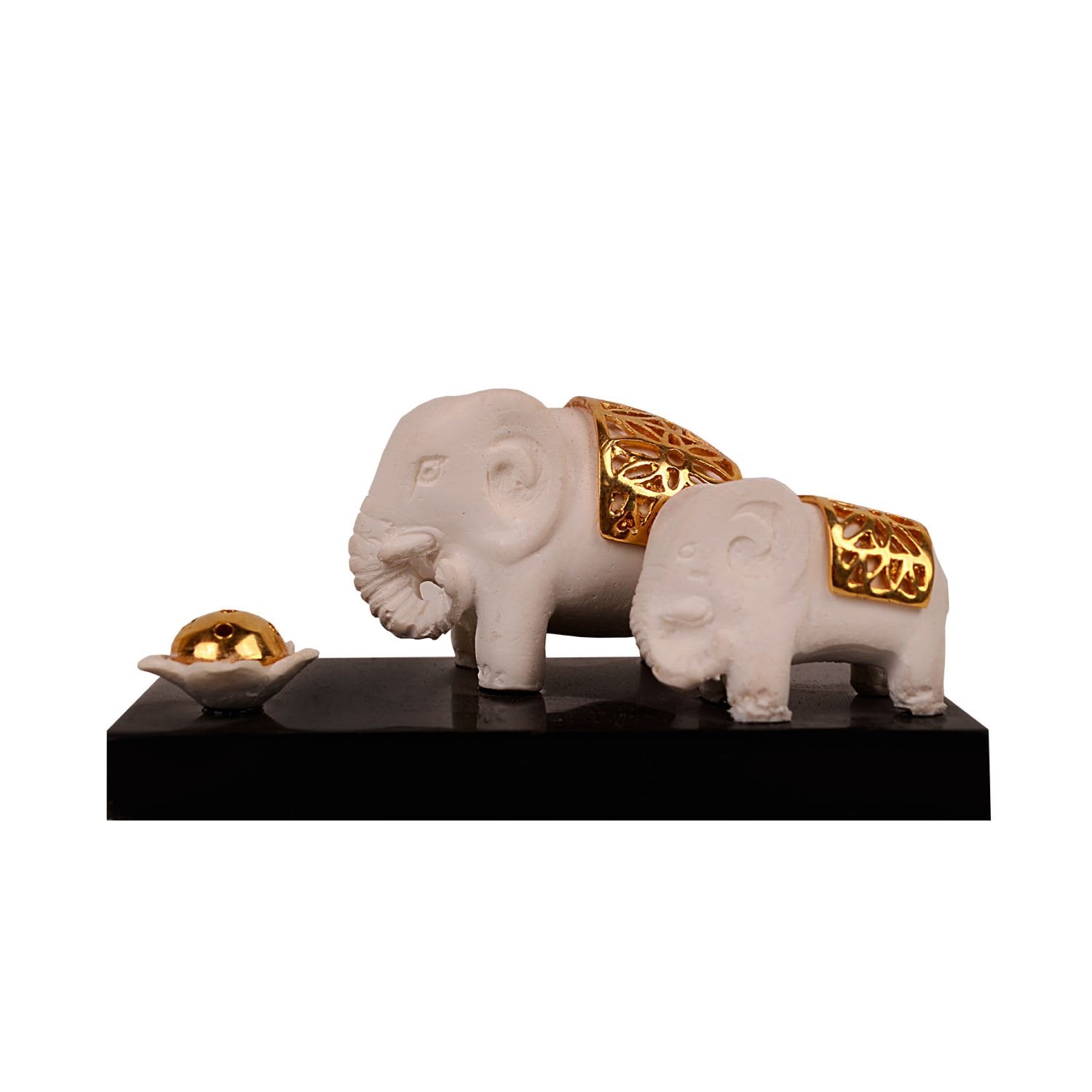 Elephant incense holder - White in Resin and Gold Plated