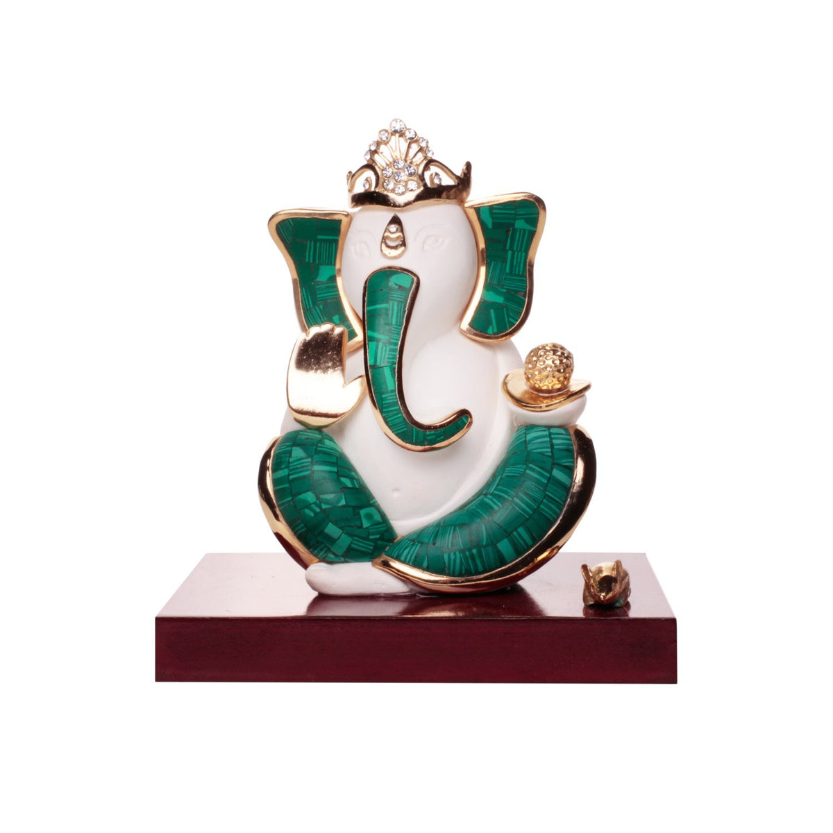Ganesh Idol - White and Turquoise in Resin and Gold Plated