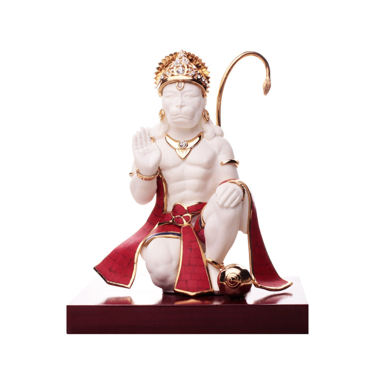 HanumanIdol -  Coral  and White in Resin and Gold Plated
