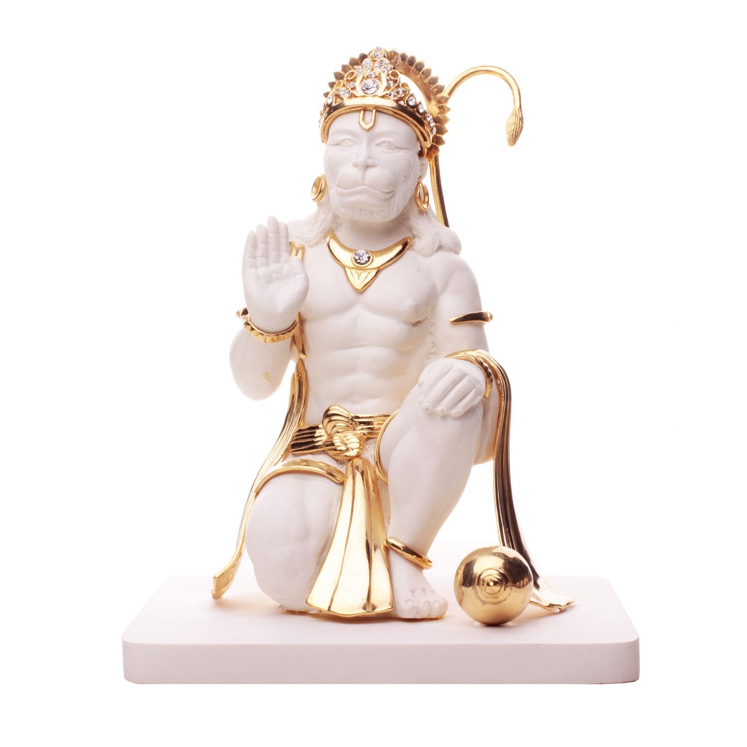 Hanuman Idol - Large White in Resin and Gold Plated