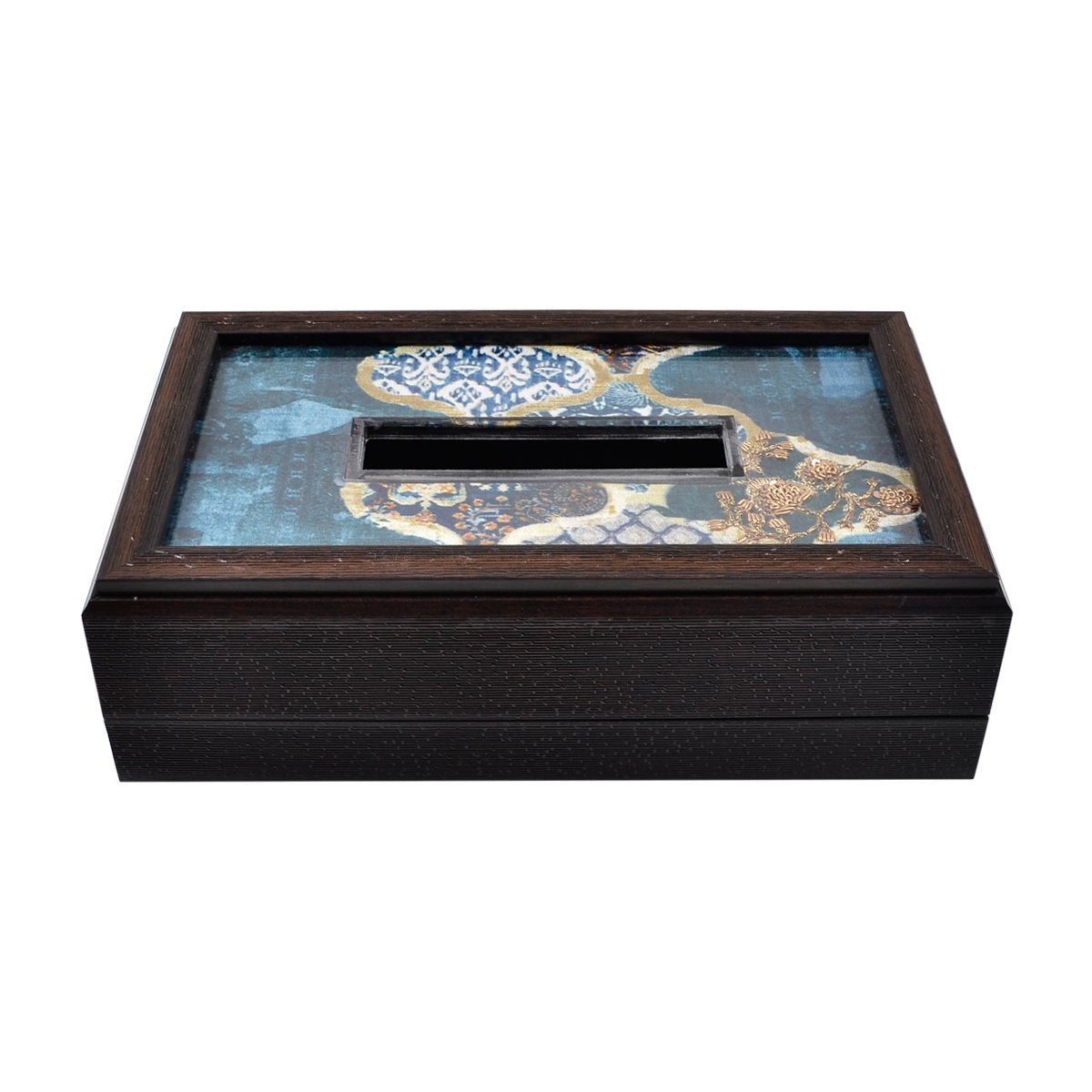 Odyssey Jharokha Tissue Box Cover - Blue in Wood and Glass