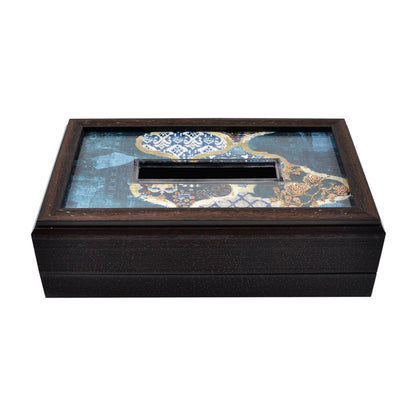 Odyssey Jharokha Tissue Box Cover - Blue in Wood and Glass